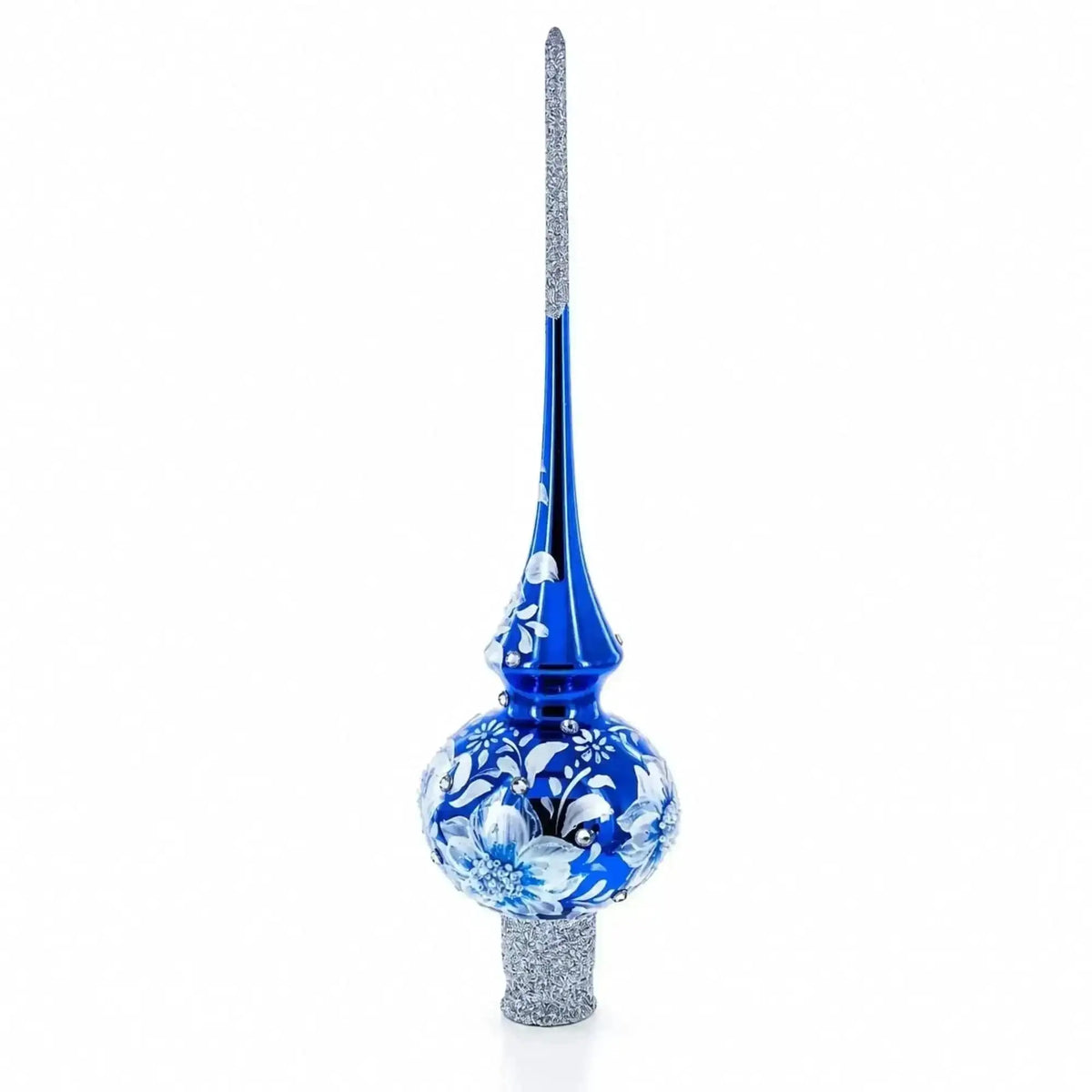 Elegant Cobalt Bloom Glass Christmas Tree Topper with Glittering Accents - 11 Inches Cartsfy Inc.