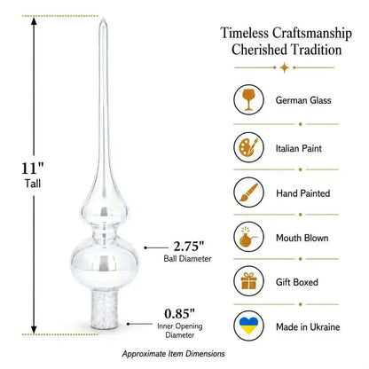Elegant Cobalt Bloom Glass Christmas Tree Topper with Glittering Accents - 11 Inches Cartsfy Inc.