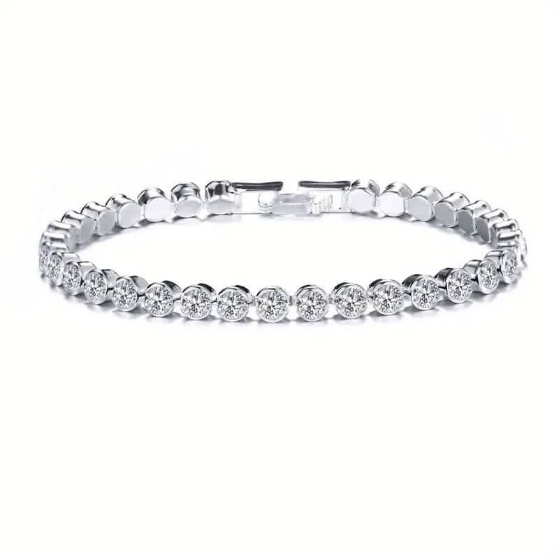 Silver-tone rhinestone tennis bracelet with round stones and box clasp