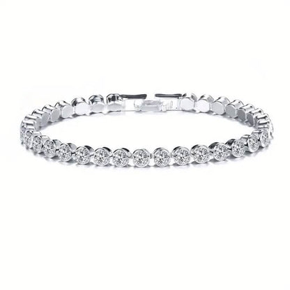 Silver-tone rhinestone tennis bracelet with round stones and box clasp