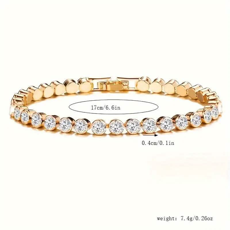 Gold-tone rhinestone tennis bracelet, 17cm length, box clasp, round stones