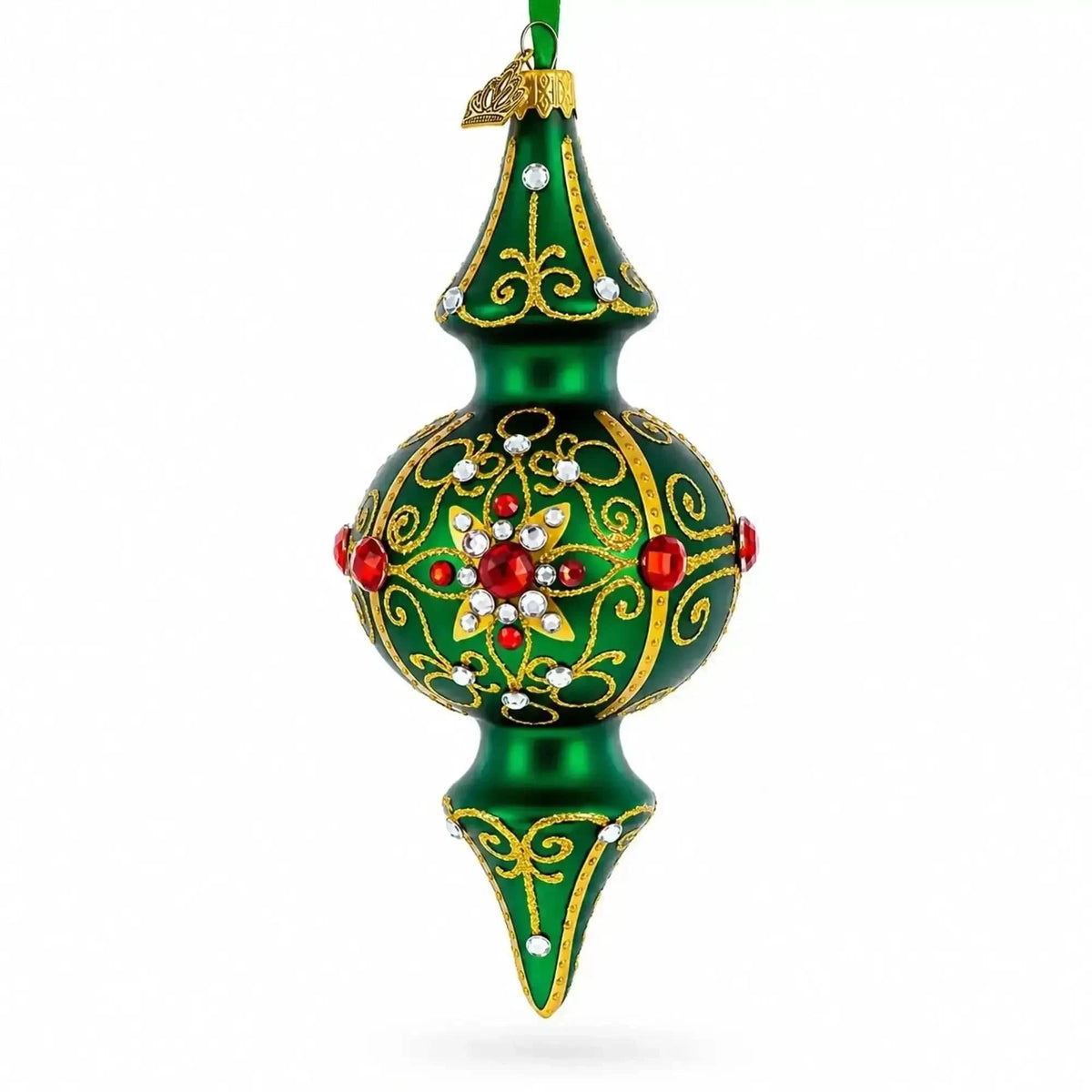 Emerald Baroque Jeweled Double-Ended Finial Drop Glass Christmas Ornament Cartsfy Inc.