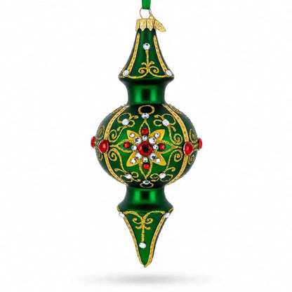 Emerald Baroque Jeweled Double-Ended Finial Drop Glass Christmas Ornament Cartsfy Inc.