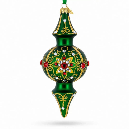 Emerald Baroque Jeweled Double-Ended Finial Drop Glass Christmas Ornament Cartsfy Inc.