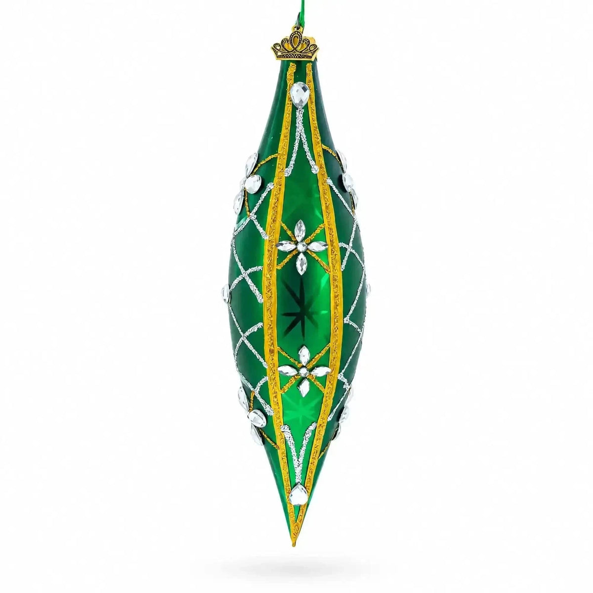 Emerald Jeweled Lattice Elongated Pointed Teardrop Finial Glass Christmas Ornament Cartsfy Inc.