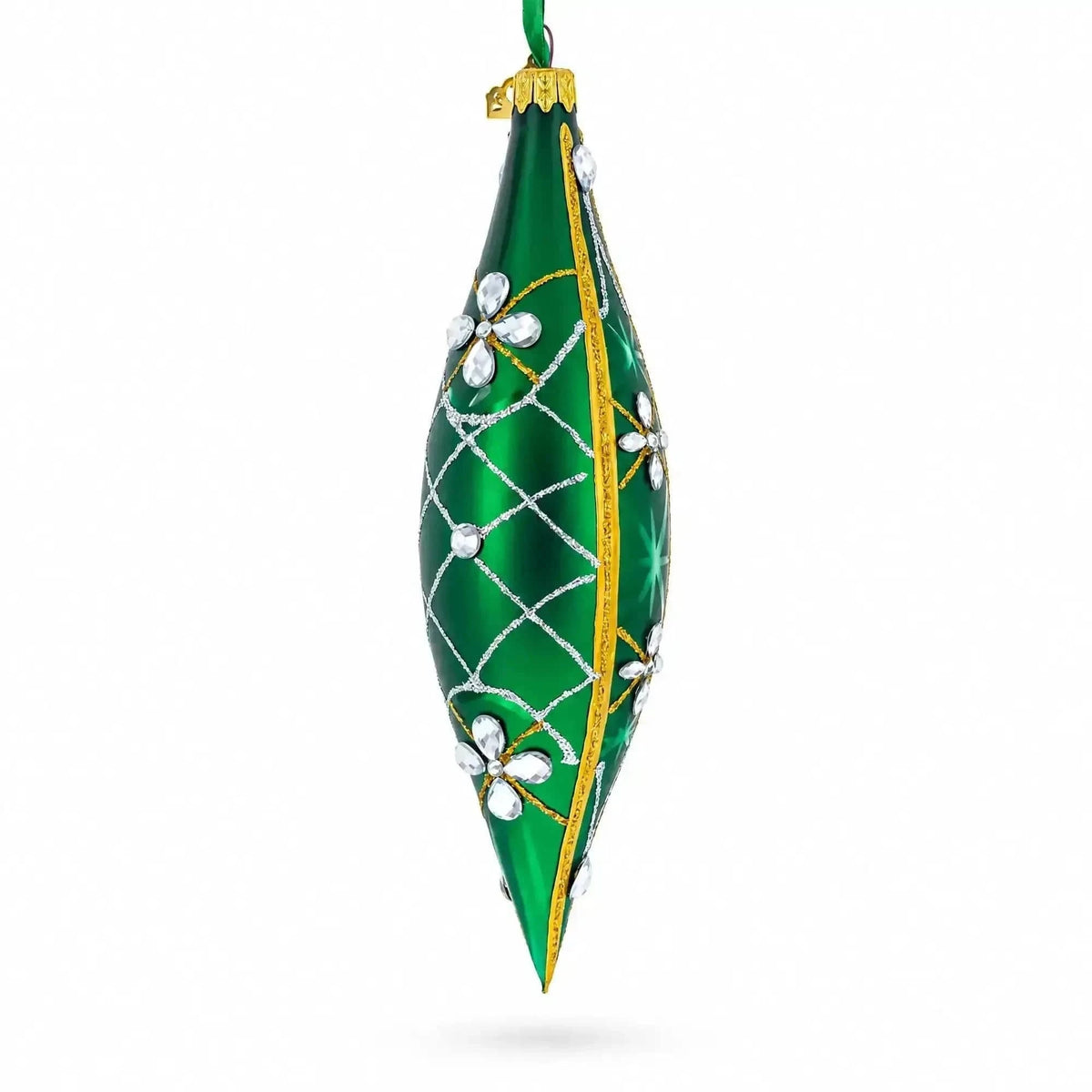 Emerald Jeweled Lattice Elongated Pointed Teardrop Finial Glass Christmas Ornament Cartsfy Inc.
