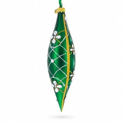 Emerald Jeweled Lattice Elongated Pointed Teardrop Finial Glass Christmas Ornament Cartsfy Inc.