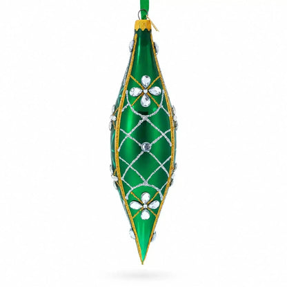 Emerald Jeweled Lattice Elongated Pointed Teardrop Finial Glass Christmas Ornament Cartsfy Inc.