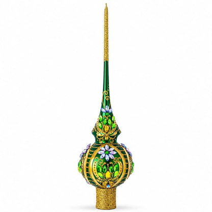 Enchanted Emerald Jeweled Green Glass Christmas Tree Topper 11 Inches Cartsfy Inc.