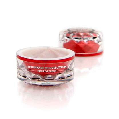 Eye cream jar with pink cream in clear container and red lid