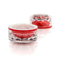 Eye cream jar with pink cream in clear container and red lid