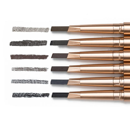 Assorted eyebrow pencil shades with swatch bars and brush tips