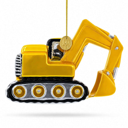 Excavator Construction Vehicle with Working Arm Glass Christmas Ornament BestPysanky Default Title Default Title-