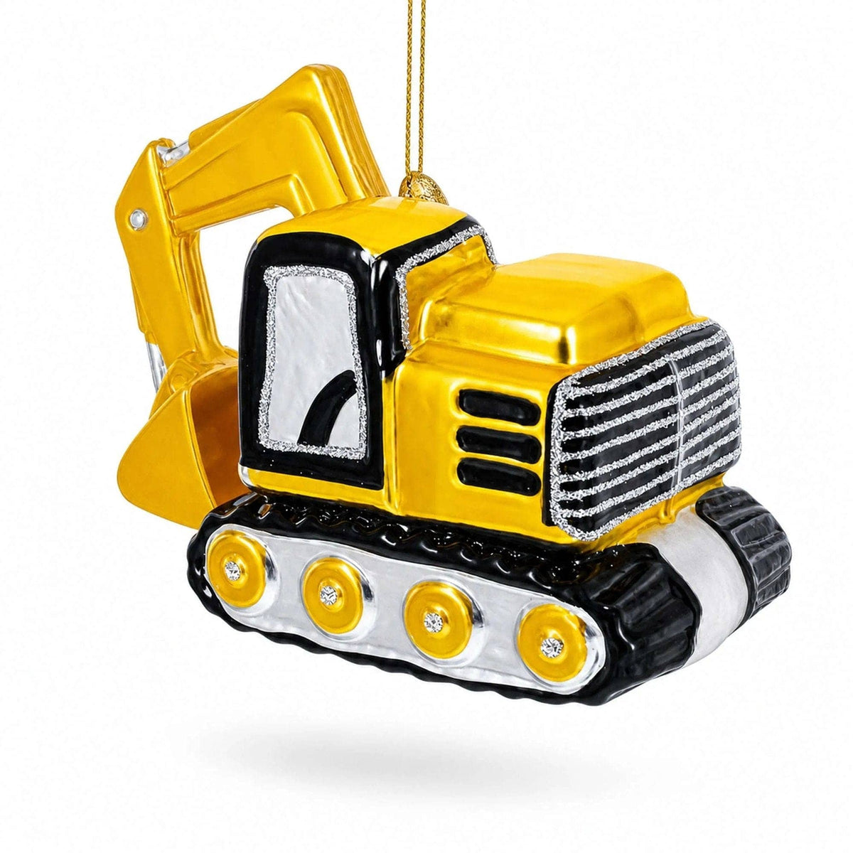 Excavator Construction Vehicle with Working Arm Glass Christmas Ornament BestPysanky Default Title Default Title-