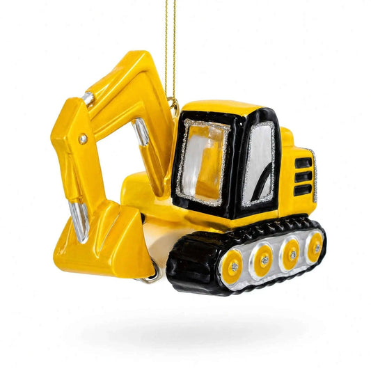 Excavator Construction Vehicle with Working Arm Glass Christmas Ornament BestPysanky Default Title Default Title-
