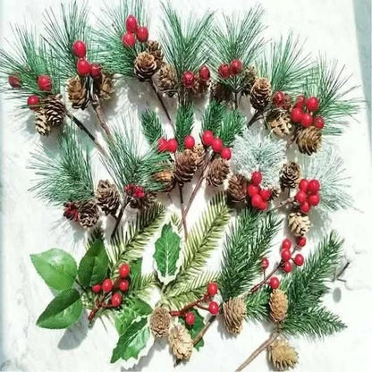 Fake Snow Frost Pine Branch Cone Berry Holly Christmas Tree Christmas Ornament DailySale 10-Pieces / Red 10-Pieces / White 20-Pieces / Red 10-Pieces / Red-10-Pieces / White-20-Pieces / Red-20-Pieces / White-