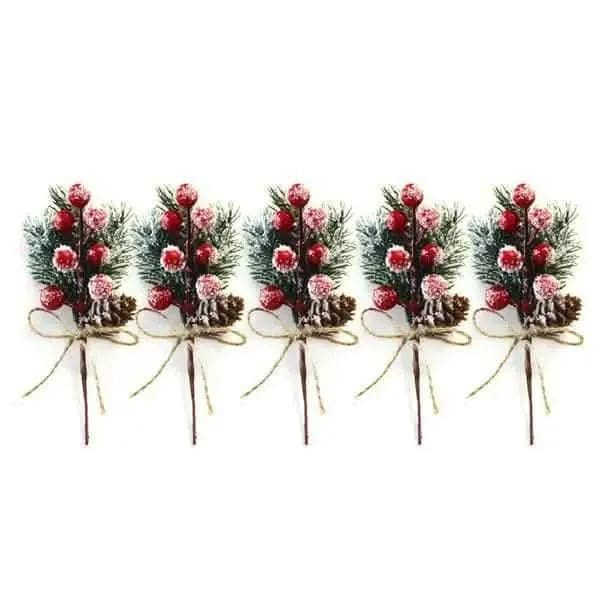 Fake Snow Frost Pine Branch Cone Berry Holly Christmas Tree Christmas Ornament DailySale 10-Pieces / Red 10-Pieces / White 20-Pieces / Red 10-Pieces / Red-10-Pieces / White-20-Pieces / Red-20-Pieces / White-