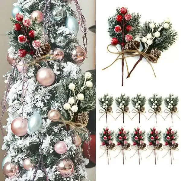 Fake Snow Frost Pine Branch Cone Berry Holly Christmas Tree Christmas Ornament Cartsfy Inc.