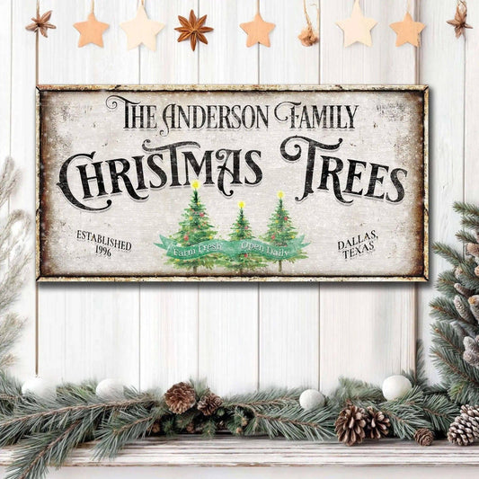 Family Christmas Tree Farm Sign III Tailored Canvases 20x10 inch Medium Premium Gallery Wrapped 48x24 inch Large Premium Gallery Wrapped 60x30 inch Extra Large Premium Gallery Wrapped 20x10 inch Medium Premium Gallery Wrapped-48x24 inch Large Premium Gallery Wrapped-60x30 inch Extra Large Premium Gallery Wrapped-