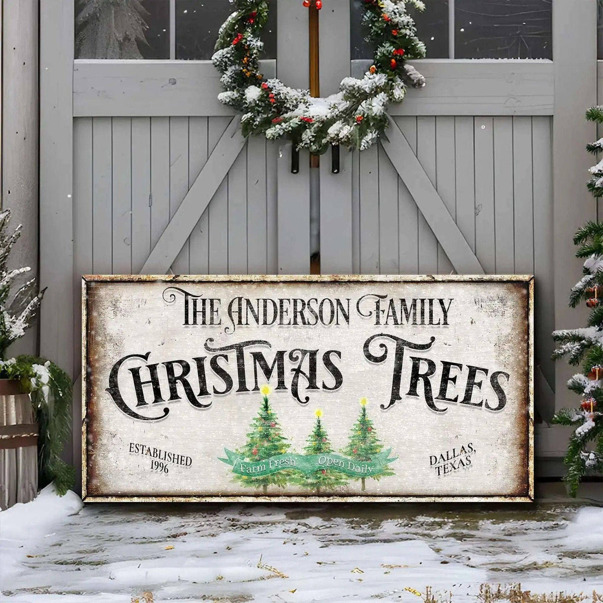 Family Christmas Tree Farm Sign III Tailored Canvases 20x10 inch Medium Premium Gallery Wrapped 48x24 inch Large Premium Gallery Wrapped 60x30 inch Extra Large Premium Gallery Wrapped 20x10 inch Medium Premium Gallery Wrapped-48x24 inch Large Premium Gallery Wrapped-60x30 inch Extra Large Premium Gallery Wrapped-