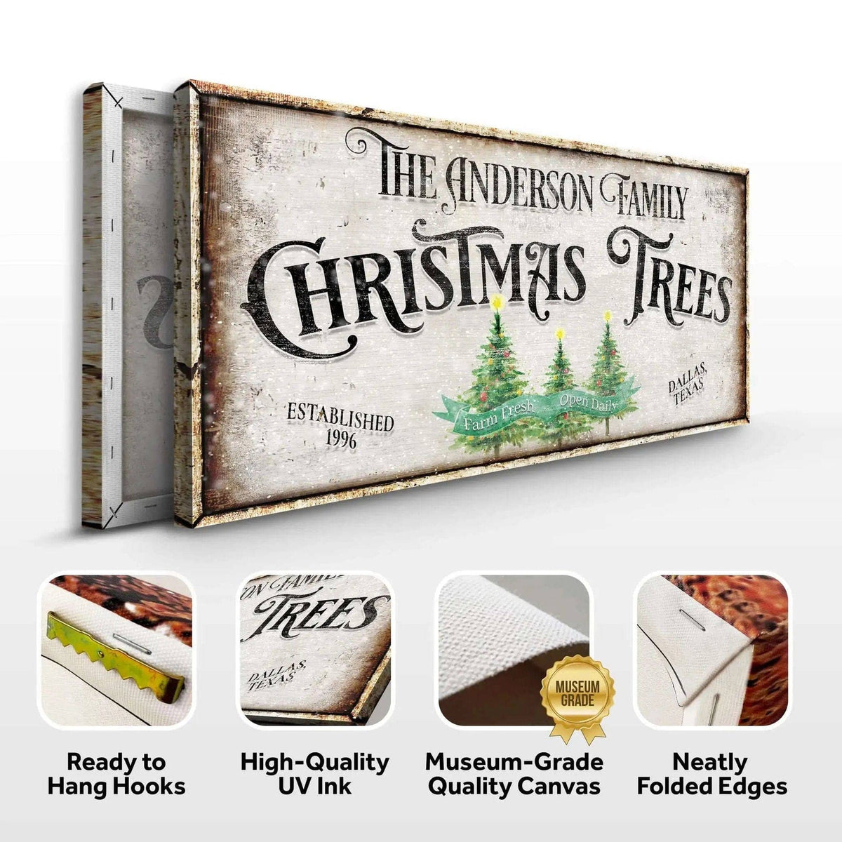 Family Christmas Tree Farm Sign III Tailored Canvases 20x10 inch Medium Premium Gallery Wrapped 48x24 inch Large Premium Gallery Wrapped 60x30 inch Extra Large Premium Gallery Wrapped 20x10 inch Medium Premium Gallery Wrapped-48x24 inch Large Premium Gallery Wrapped-60x30 inch Extra Large Premium Gallery Wrapped-