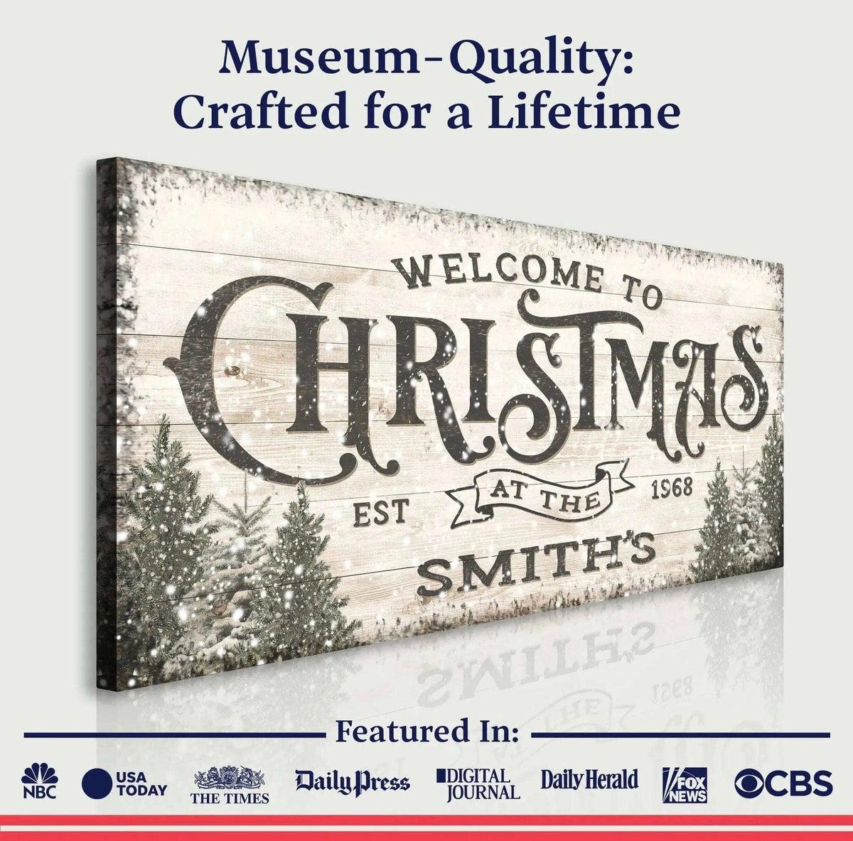 Family Welcome To Christmas Sign III Tailored Canvases 20x10 inch Medium Premium Gallery Wrapped 48x24 inch Large Premium Gallery Wrapped 60x30 inch Extra Large Premium Gallery Wrapped 20x10 inch Medium Premium Gallery Wrapped-48x24 inch Large Premium Gallery Wrapped-60x30 inch Extra Large Premium Gallery Wrapped-