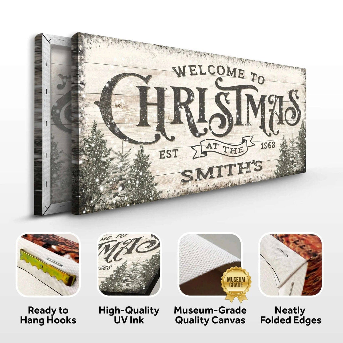 Family Welcome To Christmas Sign III Tailored Canvases 20x10 inch Medium Premium Gallery Wrapped 48x24 inch Large Premium Gallery Wrapped 60x30 inch Extra Large Premium Gallery Wrapped 20x10 inch Medium Premium Gallery Wrapped-48x24 inch Large Premium Gallery Wrapped-60x30 inch Extra Large Premium Gallery Wrapped-