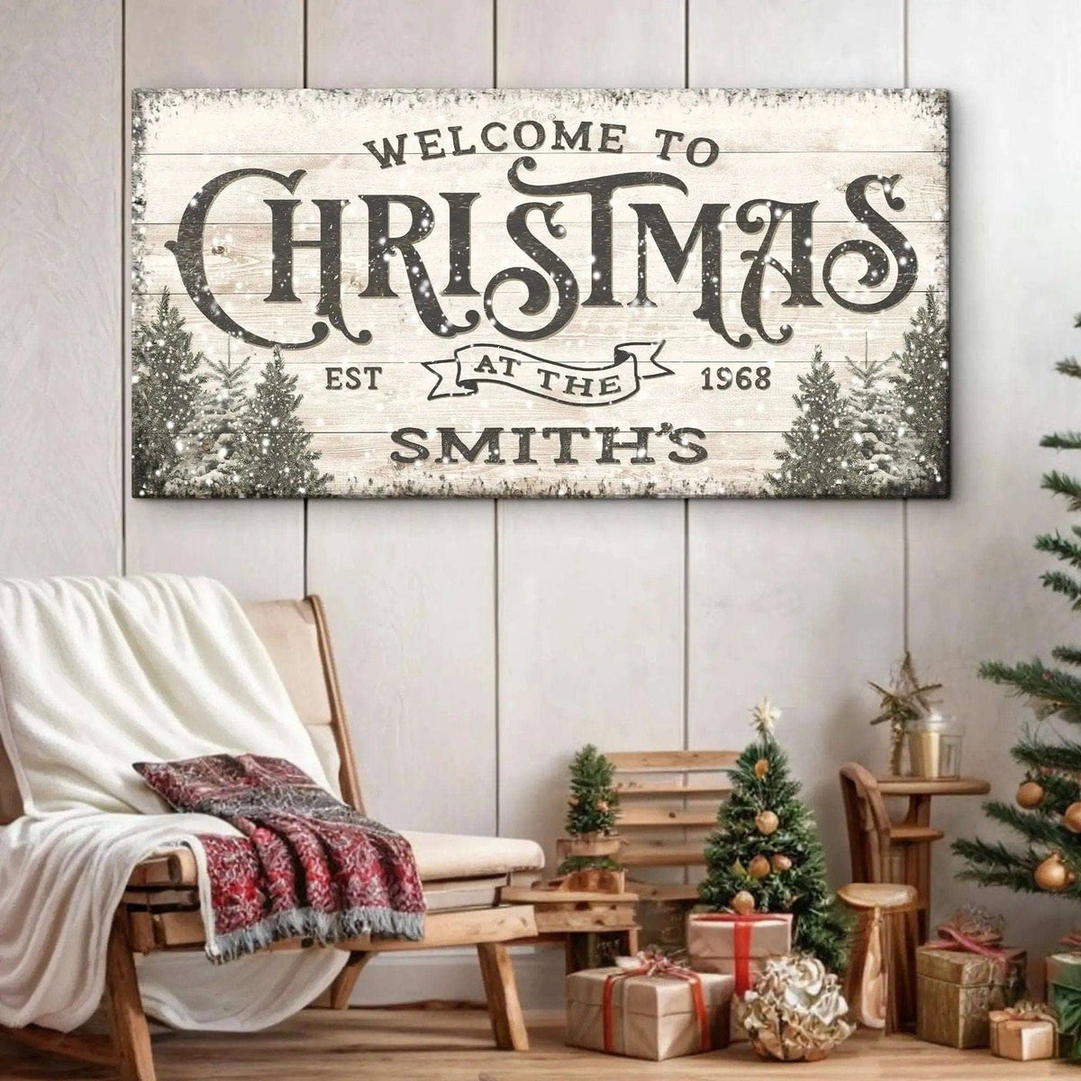 Family Welcome To Christmas Sign III Tailored Canvases 20x10 inch Medium Premium Gallery Wrapped 48x24 inch Large Premium Gallery Wrapped 60x30 inch Extra Large Premium Gallery Wrapped 20x10 inch Medium Premium Gallery Wrapped-48x24 inch Large Premium Gallery Wrapped-60x30 inch Extra Large Premium Gallery Wrapped-
