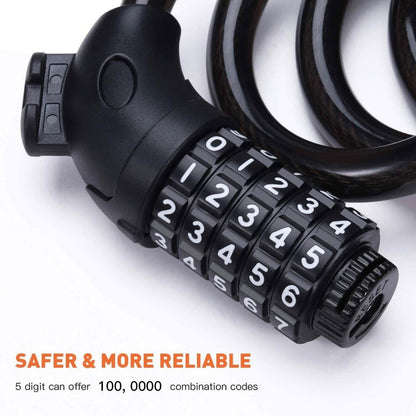 Famistar 4 Feet 5 Digit Resettable Combination Coiling Bike Chain Lock - Cartsfy Inc.