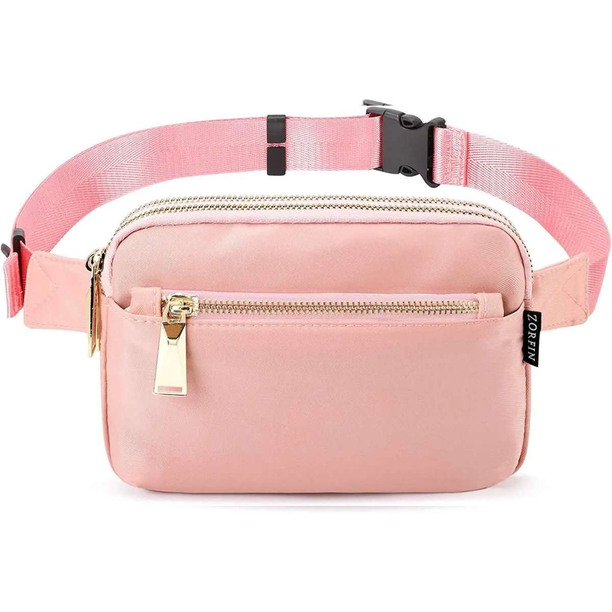 Pink waist pack belt bag with adjustable strap and front zip pocket