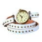 Retro leather belt watch with cream dial, white studded leather strap and bronze details.