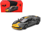 Ferrari 296 GTB Assetto Fiorano Grigio Scuro (Dark Gray) with Yellow Stripes 1/64 Diecast Model Car by BBR