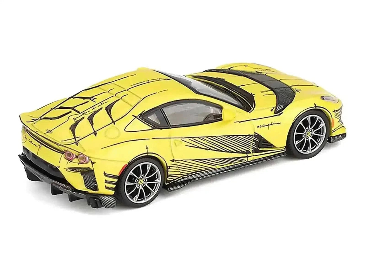 Ferrari 812 Competizione Matt Yellow with Graphics and Yellow Interior "Tailor Made" 1/64 Diecast Model Car by BBR Cartsfy Inc.
