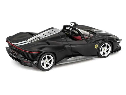 Ferrari Daytona SP3 Matt Black with White Stripes and Red Interior 1/64 Diecast Model Car by BBR Cartsfy Inc.