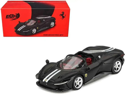 Ferrari Daytona SP3 Matt Black with White Stripes and Red Interior 1/64 Diecast Model Car by BBR Cartsfy Inc.