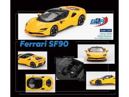 Ferrari SF90 Giallo Modena Yellow with Black Top 1/64 Diecast Model Car by BBR Cartsfy Inc.
