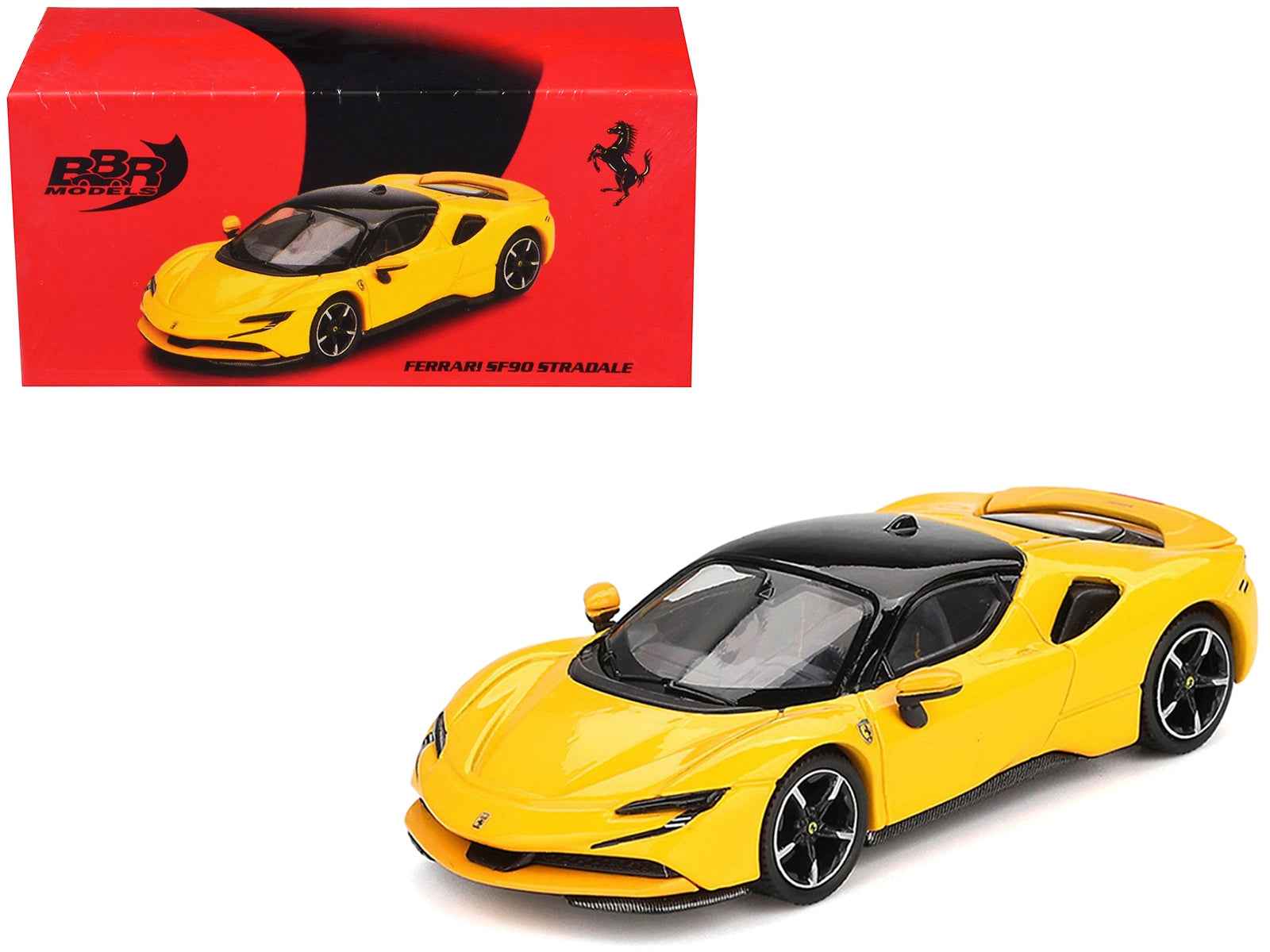 Ferrari SF90 Giallo Modena Yellow with Black Top 1/64 Diecast Model Car by BBR Cartsfy Inc.