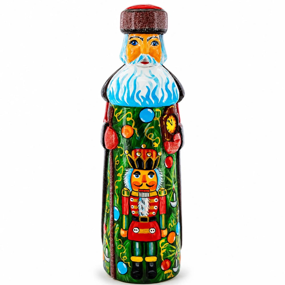 Nutcracker on Christmas Tree Hand Carved Wooden Santa Figurine 7.25 Inches