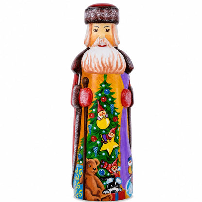 Christmas Tree with Gifts Hand Carved Wooden Santa Figurine 7.25 Inches