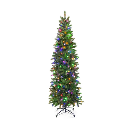 6 Feet Pre-Lit Artificial Christmas Pencil Tree with 648 PVC PE Branch Tips
