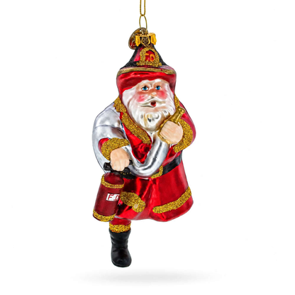 Firefighter Santa with Extinguisher Glass Christmas Ornament Cartsfy Inc.
