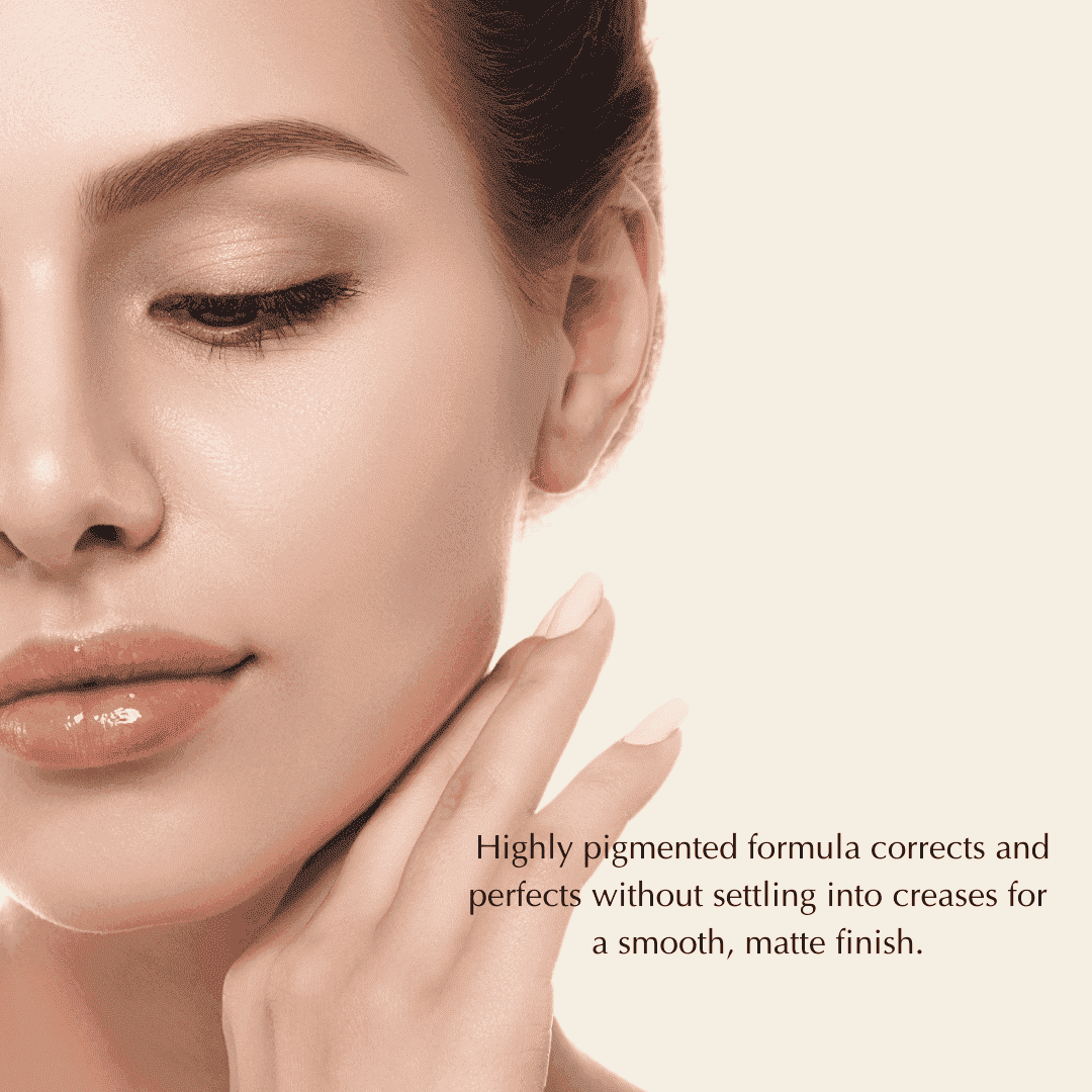 Concealer on face under-eye area, smooth matte coverage look