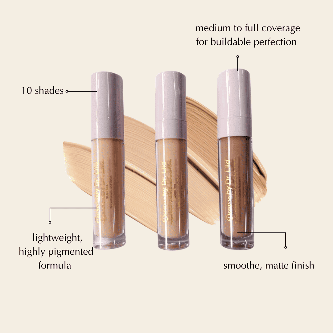 Matte concealer tubes set with applicator wands, tan beige shades, matte finish