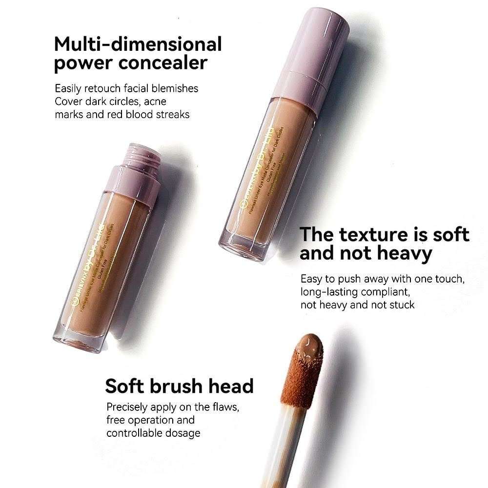 Matte power concealer tubes with soft brush applicator tips, warm beige tones