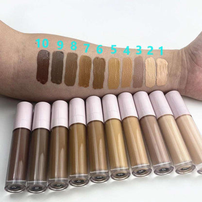 Matte concealer shade swatch set from dark to light, with tube applicators