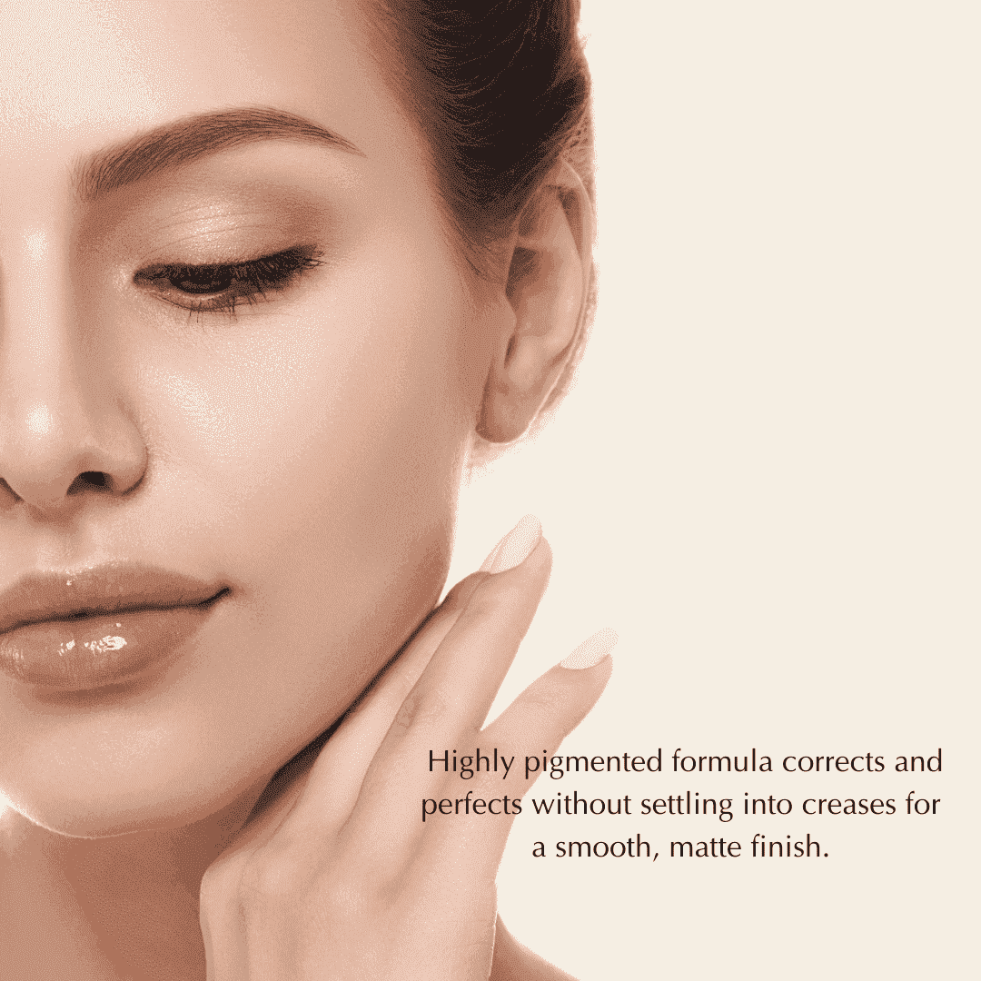 Concealer on face under-eye area, smooth matte coverage look