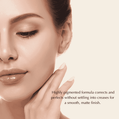 Concealer on face under-eye area, smooth matte coverage look