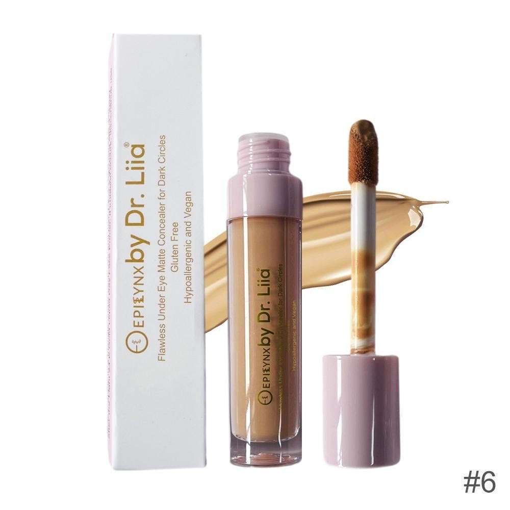 Matte concealer tube, white box, and doe-foot applicator—medium shade #6
