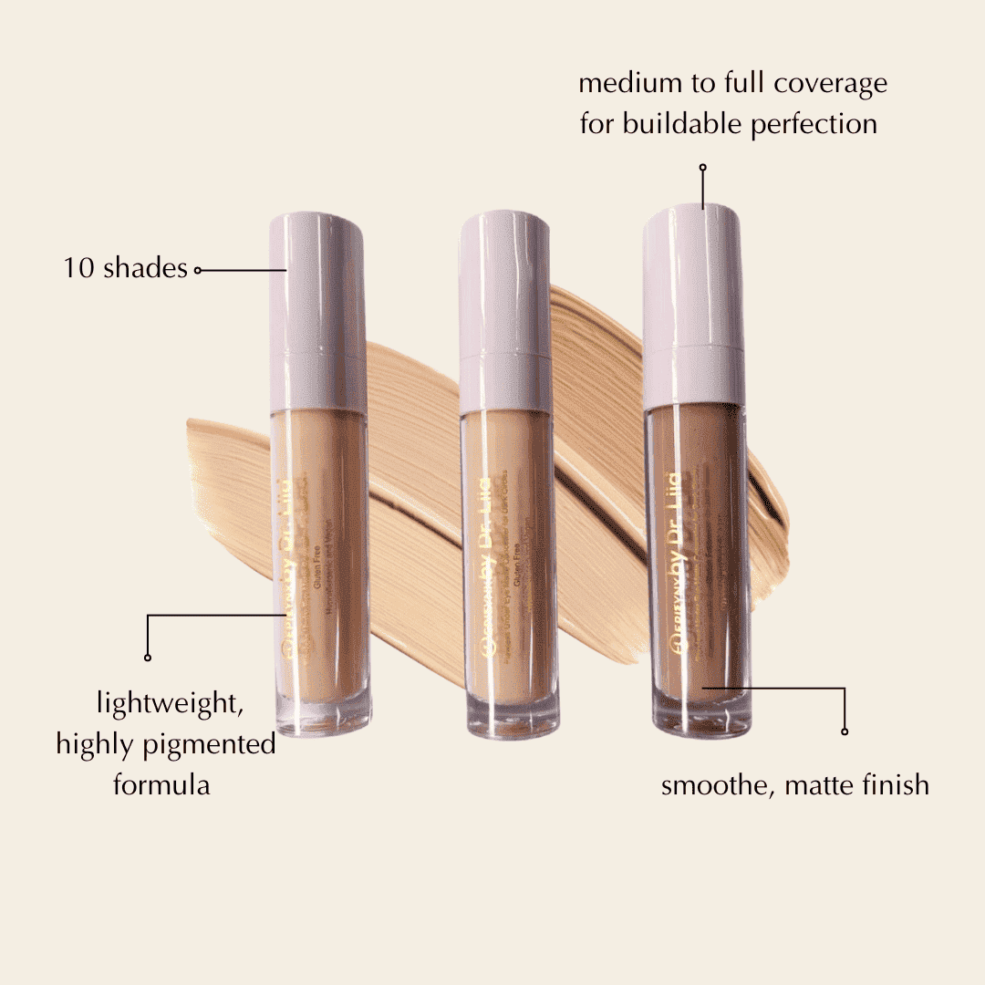 Matte concealer tubes set with applicator wands, tan beige shades, matte finish