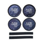 Set of four round gel ice packs with Flexi Kold logo and black straps